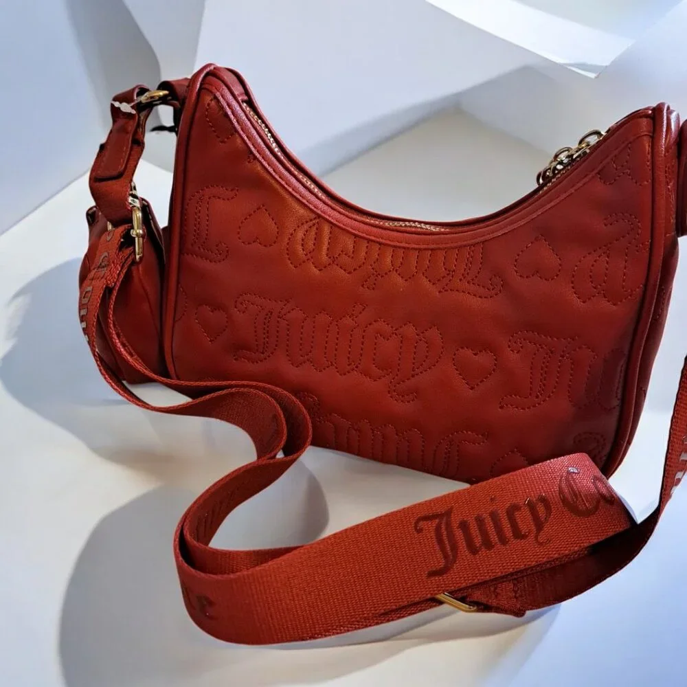Juicy Couture Pink League HOBO Crossbody Bag with Pouch Red NWT